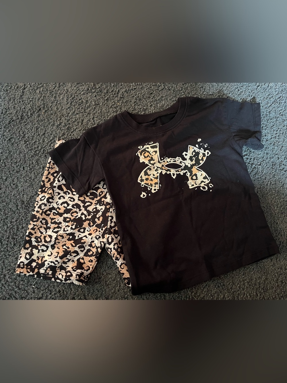 Under Armour Black Tee with Leopard Logo and Matching Shorts